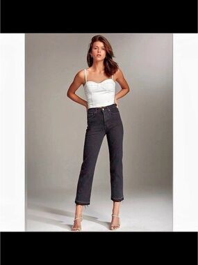 Denim Forum The Arlo High Rise Straight Leg Jeans Black Waist 27